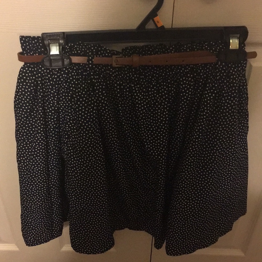 navy blue and white polka dot skirt